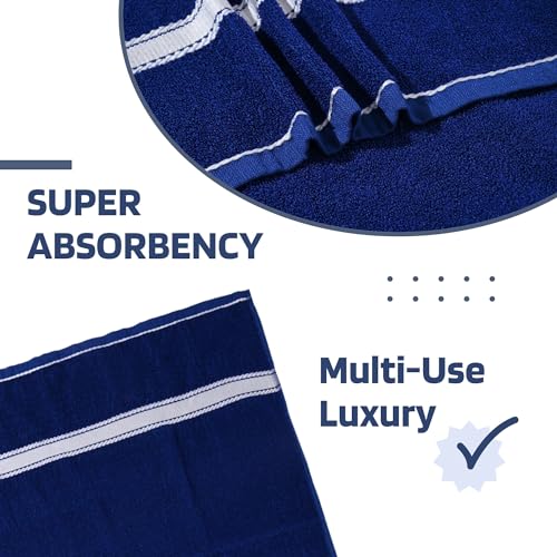 Image of Kuber Industries Pack of 3 Bath Towels for Men - Highly Absorbent 144 GSM Cotton Bathroom Towel With Silver Patti - 30x60 Inch Blue - for Bath, Gym, Travel