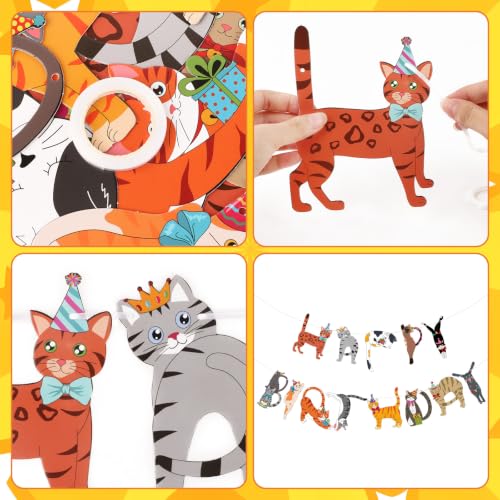 Image of Hooqict Happy Birthday Banner Cat Birthday Party Banner Decorations Garland Sign for Kids Adults Funny Cat Themed Birthday Party Decorations Supplies