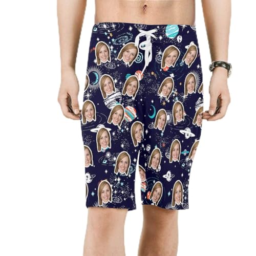 Custom Face Men's Boardshorts Hawaii Tropical Print Swim Trunks Wife's Face Beach Board Shorts for Men Quick Dry