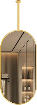 BTZHY Bathroom Mirror,Gold Ceiling Hanging Rod Mirror with Metal Frame, Bathroom Floating Makeup Vanity Mirror Clear Practical, Wall Decorative Mirror for Cloakroom Entry Bedroom
