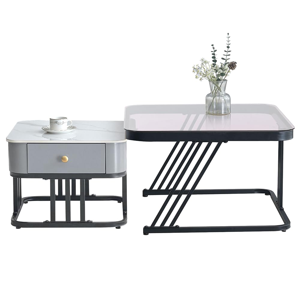 Table basse marbre gris et bois pour vos moments de détente au salon