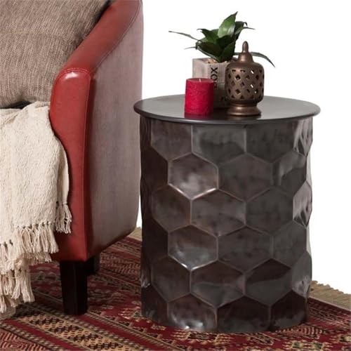 Simplihome AXCMTBL-11-ST Whitney Industrial 17 Inch Wide Metal Storage Accent Side Table In Antique Bronze, Fully Assembled, End thumb #1