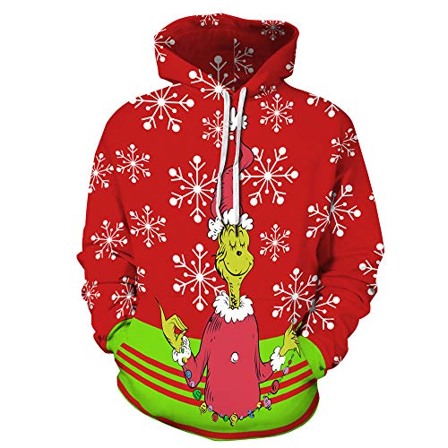 Cocopa Herren Ugly Christmas Sweater Neuheit 3D Grafik Sweatshirts Hoodie Kordelzug Pullover Hoodie mit Tasche, Rot/Ausflug, einfarbig (Getaway Solids), Medium Cover