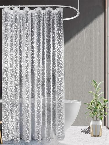 Image of Kuber Industries AC Curtain|PVC Door Window Curtain|Curtains for Door|Curtain for Bathroom|Window Blackout Curtain|Shower Curtain with 8 Rings|7 Feet|Stone Print|Pack of 6|Transparent