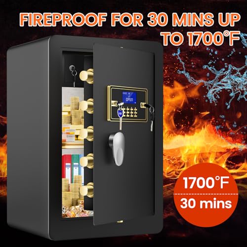 5.3 Cuft Extra Large Home Safe Fireproof Waterproof, Heavy Duty Fireproof Safe Box with Fireproof Bag, Programmable Keypad and Inner Lock Box, Digital Security Safe for Document Firearm Medicine