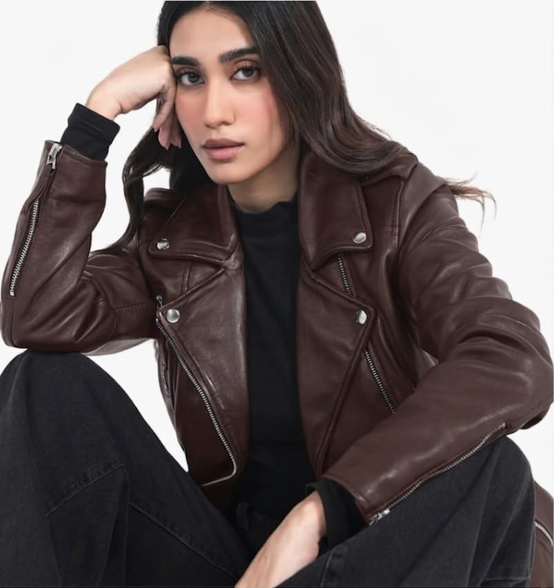 STREGA Women's Lambskin Leather Motorcycle Jacket