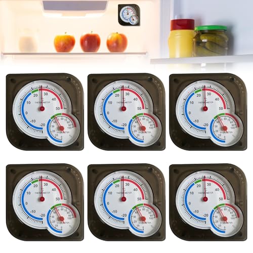 GOEDCH 6 Stücke Analoges Thermo-Hygrometer: 7.5×7.5 cmThermometer Hygrometer 2 in 1 Innen Außen Analog Monitor Temperatur Zifferblatt Typ Temperatur Feuchtigkeitsmesser für HäuserSchwarz