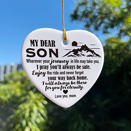 Image of Son Christmas Ornament Gifts, Son Gifts from Mom Mother, Holiday Decor Christmas Tree Ornaments Keepsake Sign, Enjoy The Ride & Never Forget Your Way Back Home