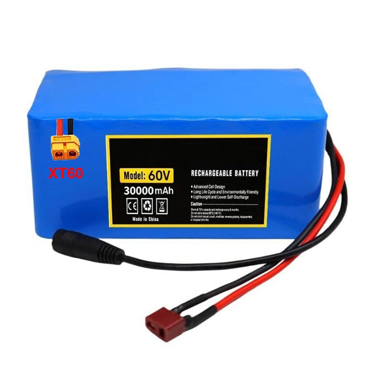 Batterie Trottinette Électrique 60V 30Ah Haute Puissance Batterie pour Scooter Vélo Électrique 16S2P Protection BMS avec Chargeur pour Kit Conversion 250W 500W 750W 1000W