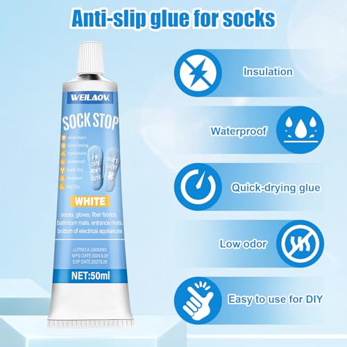 WEILAOK Sock Stop Anti Rutsch, Sock Stop, Sockenstopper Flüssig, Sock Stop Creme, Socken Stopp Anti Rutsch Set, Weiß, 50ml