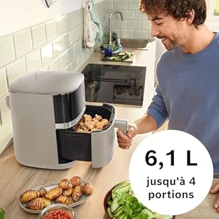 Bosch Air Fryer Série 4 XL, MAF462C0, 6,1 L, 7 programmes, double chauffage, fonctions de décongélation et de maintien au chaud, écran tactile, cuisson jusqu'à 60 % plus rapide, finition beige satiné