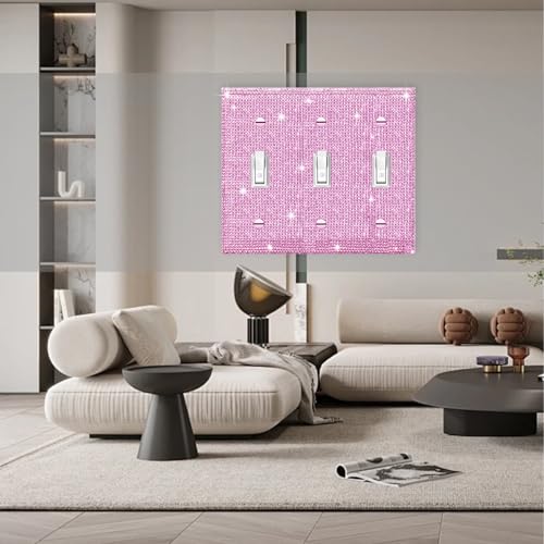 Image of Shiny Pink Rhinestones Wall Plate Cover Triple Toggle Light Switch Cover Durable Double Rhinestones Outlet Covers Wall Plate Decorative