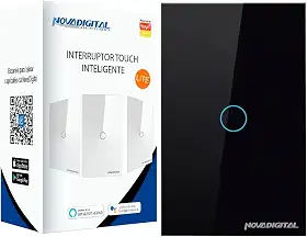 Interruptor Inteligente Wi-Fi Nova Digital 1 Botão Touch LITE-WS1 Smart Home Google Home Alexa Automação Residencial Preto