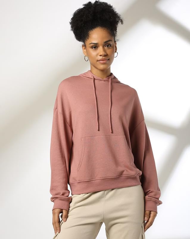 Image of PAKLON Solid Long Sleeves Hooded Neck Sweatshirt with Kangaroo Pocket Hoodie for Women's