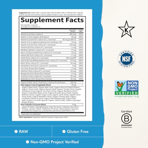 Image of Garden of Life Vitamin Code Raw One for Men, Once Daily Multivitamin, 75 Capsules, One a Day Mens Vitamins plus Fruit, Veggies & Probiotics for Mens Health, Vegetarian Multivitamins