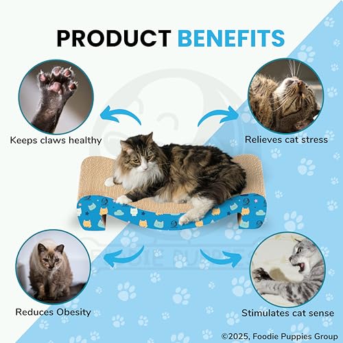 Image of Foodie Puppies 2-in-1 Reversible Cat Scratcher Pad with Catnip for Cats & Kittens - (M-Sitting Sofa 46 x 23 x 8 cm) | Durable Corrugated Cat Scratching Pad for Furniture Protection, Play & Rest