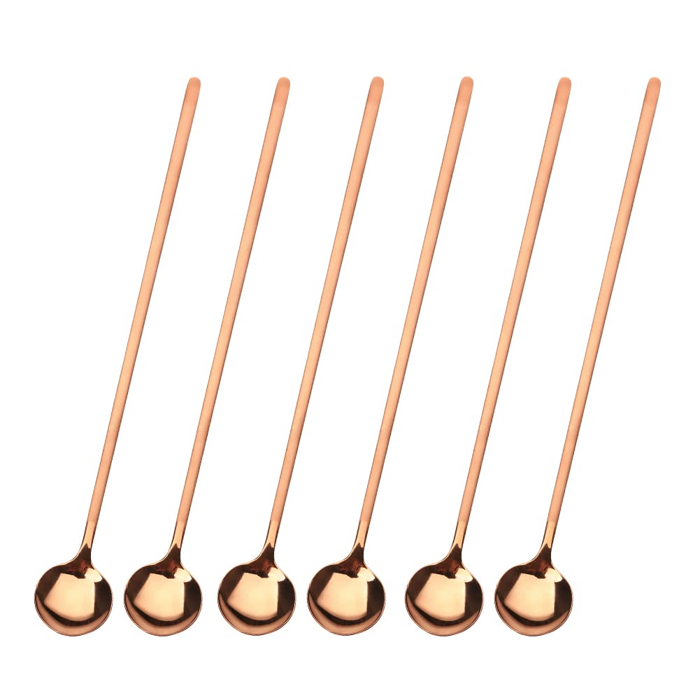 Sweejar 9.5-Inch Long Handle Ice Tea Spoons, Ice Cream Spoon, Coffee Spoon, 18/8 Stainless Steel Spoons for Cocktail Stirring, Mixing, Tea, Pack of 6 (Rose gold)
