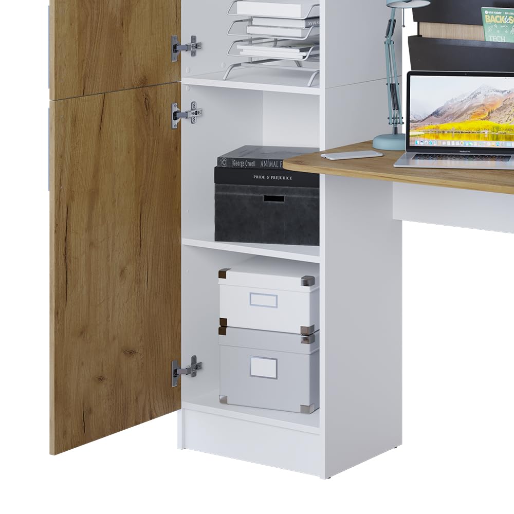 Vicco Schreibtisch Tessa, Weiß/Goldkraft Eiche, 122.9 x 52 cm