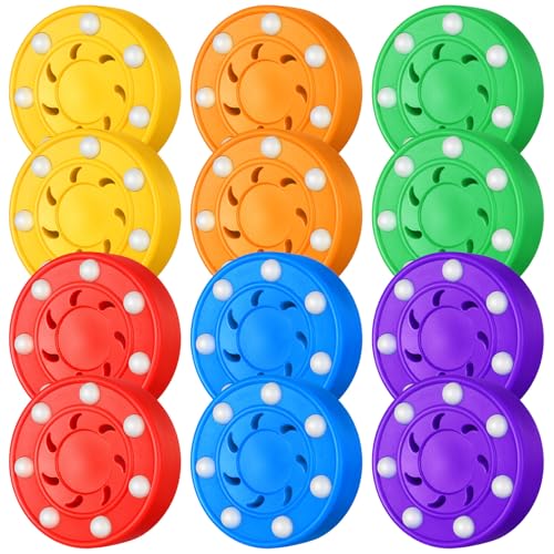 Foilswirl 12 Pcs Roller Hockey Pucks Street Ice Roller Hockey Pucks Outdoor(7 Rollers Style)
