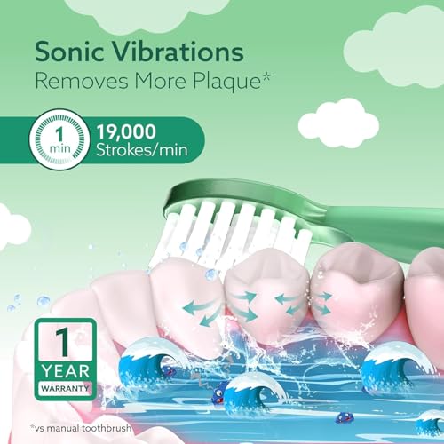 Image of AGARO REX Lite Sonic Electric Kids Toothbrush with 3 Brushing Modes, 19000 Strokes per minute, Dupont Soft Nylon Bristles, Rechargeable Battery, Power Tooth Brush, Replaceable Heads