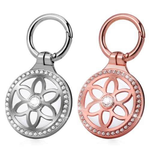 DEERLET Air Tags-2 Pack Airtag Holder Metal Badge Inlaid Rhinestone Airtag Keychain for Apple Airtag Airtag Key Chain Fashion Air tag Holder for Wallet Handbag Backpacks Keys