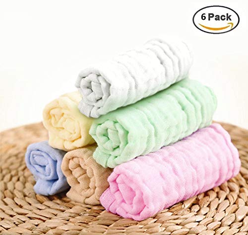 Juego de 6 paños de baño para recién nacidos, suaves, regalo para baby shower, 100% algodón, unisex, para niñas y niños, 26 x 26 cm