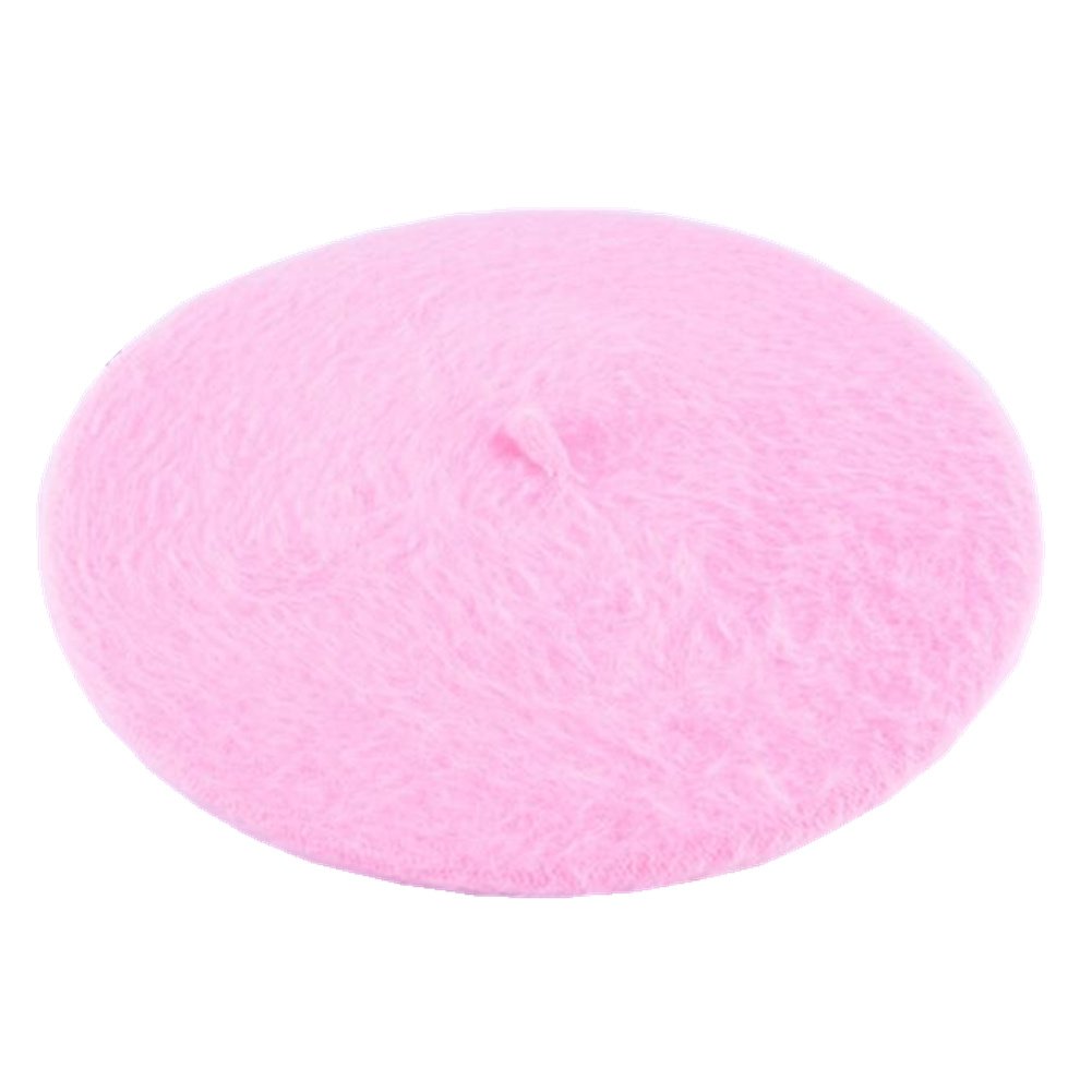 JOYHY Women's Fluffy Solid Classic French Style Beret Beanie Hat Pink