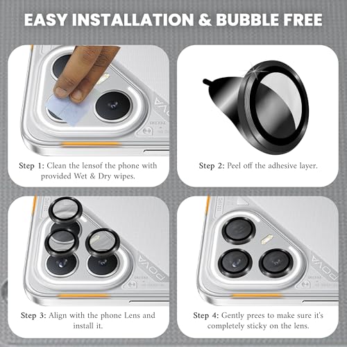 Image of ArmourPro Camera Lens Protector for Tecno Pova 7 Pro (6.78 Inches) Tough HD Individual Aluminum Alloy Rings 9H Camera Cover, Scratch-Resistant,Camera Lens Protection| Black, 1 Pack