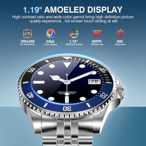 AI Smartwatch Herren, 1,19'' AMOLED Smart Watch mit Bluetooth Anrufe, 107 Sportmodi Fitnessuhr mit...