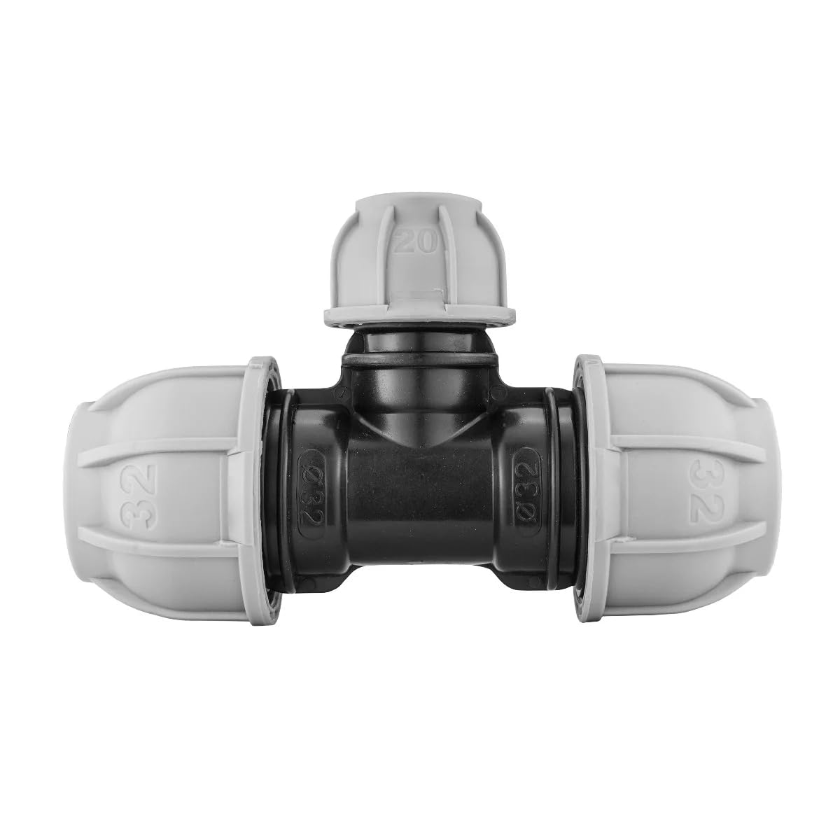 MDPE Compression Fitting PN10 - Tee Reducing 32mm x 20mm x 32mm - Durable Pipe Connector for Water Supply and Irrigation Systems