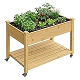 Relaxdays Hochbeet, Rollen, Ablage, HxBxT: 84 x 105 x 56,5 cm, Garten, Balkon & Terrasse, Pflanztisch, Tannenholz, Natur