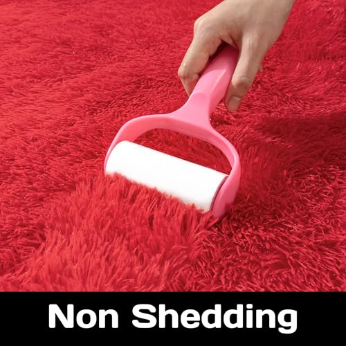 Round Fluffy Carpet 5FT Red - Soft Circle Rug for Kids Room - Shaggy Plush Rug for Nursery - Fuzzy Furry Carpet for Teen's Room