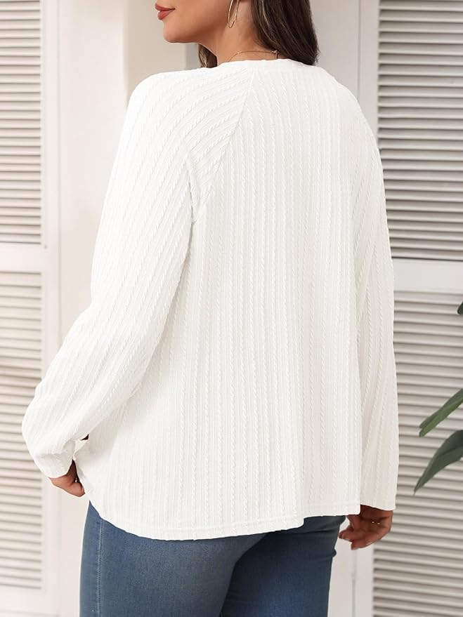 Long Sleeve Shirt for Womens Plus Size Tunic Top Casual Textured Crewneck Fall Loose Tops3