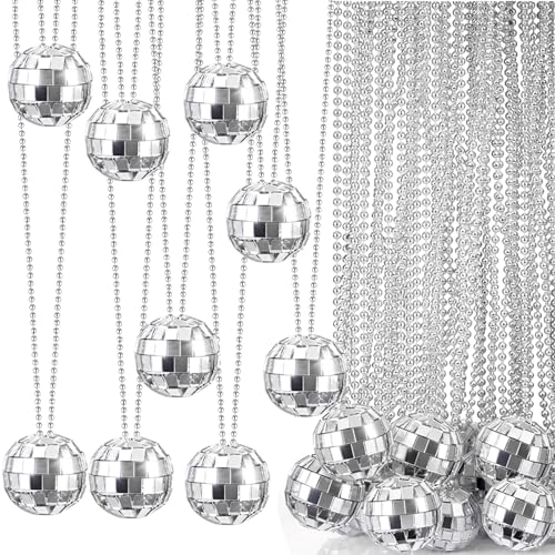 Sureio 20 Pcs Mirror Disco Ball Necklaces Silver Hanging Balls Ornaments 70s Mini Disco Party Ball 70s Jewelry Favor Decoration Accessories for Dance Supplies(0.79 Inch)