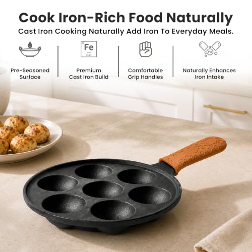 Image of HomeEssentials Cast Iron Appam Pan, Appe, Paniyaram Maker (7 Pits Appam Pan)