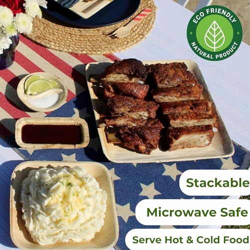 8 Inch Square Palm Leaf Disposable Plates Set - Pack of 50 | Eco-Friendly Alternative to Paper Plates for Parties, Events, and Entertaining