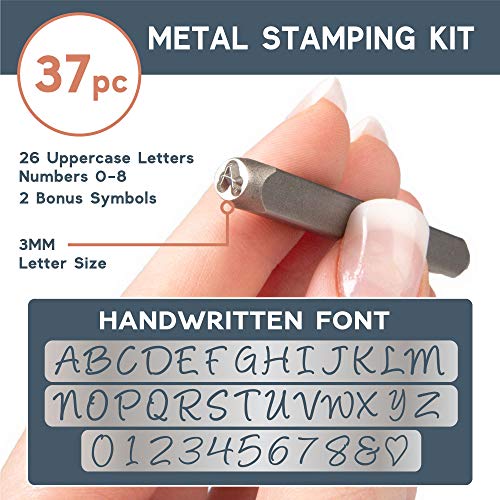 Metal Stamping Kit, 37 Piece Punch Set - Handwritten Style Font Number & Letter Stamps for Metal, Jewelry, Wood, Leather & More - Thumbnail 6