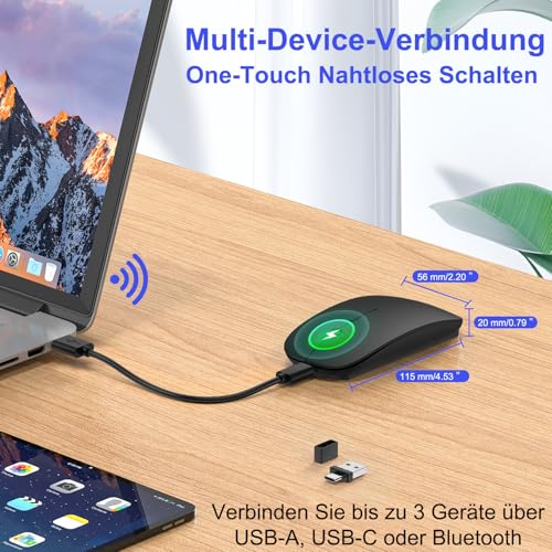 Azmall Kabellose Bluetooth Maus für iPad Pro/MacBook/Laptop/PC/Computer, Wiederaufladbare Maus Kabellos mit Jiggler Mouse beweger… – Ansicht 2