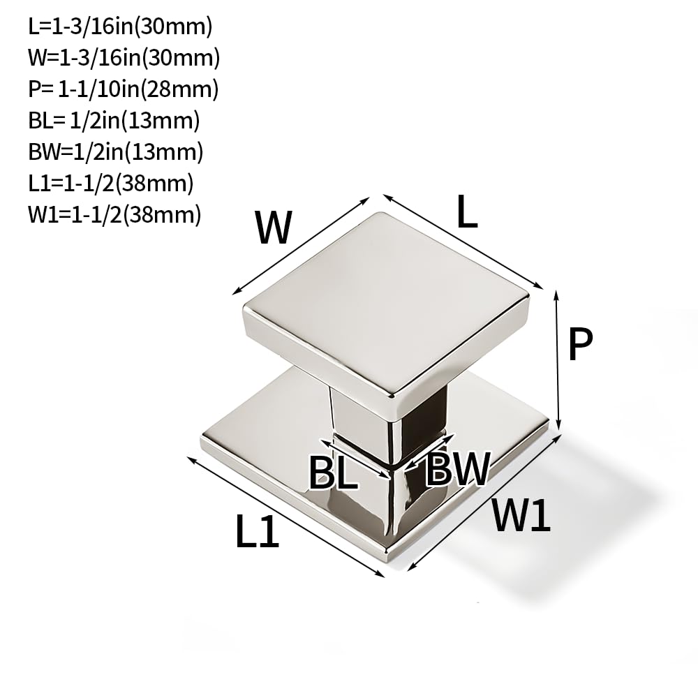 KHTUMEWARE-295+323 Square Knob, Polished Nickel, 1-1/2 in (38 mm), 2-Pack in Polished Nickel — KHTUMEWARE