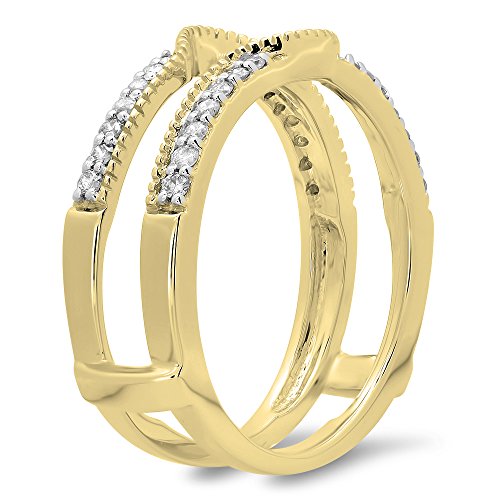 Dazzlingrock Collection 0.25 Cttw 14K Solid Gold Round Cut Diamond Womens Anniversary Wedding Enhancer Guard Double Ring 1/2