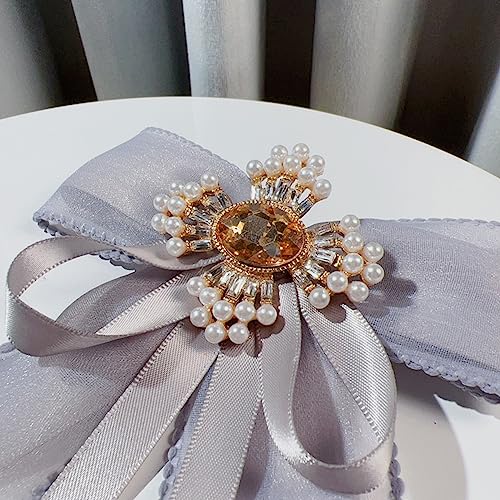 Image of Retro Chic Ribbon Bow Tie Brooch Pins for Women Girls Uniform Pre-Tied Bowknot Corsage Party Ceremony Accessories