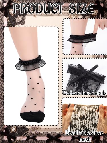 Image of Geyoga 4 Pair Women Lace Ankle Socks Sheer Mesh Slouch