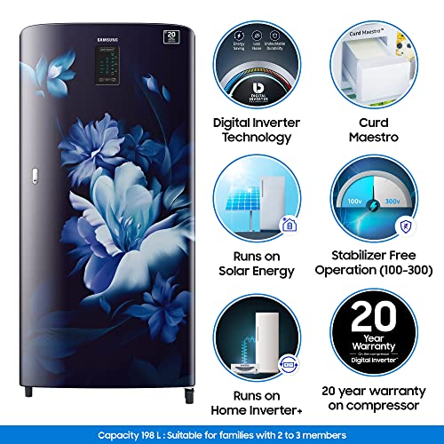 Samsung 192 L 4 Star Inverter Direct Cool Single Door Refrigerator(RR21A2M2XUZ/HL, Midnight Blossom Blue, Digi Touch Cool, Curd Maestro, 2022 Model) - Image 3