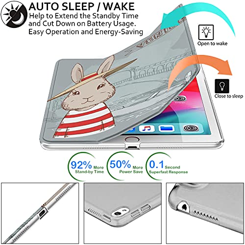 Image of DuraSafe Cases for iPad 10.5 Inch 2017 Air 3 2019 [ PRO 10.5 Air 3rd Gen ] A1701 A2152 A2123 MUUL2HN /A MUUK2HN /A MUUJ2HN /A MQDX2HN /A PrintediPad Cover with Translucent Frosted Hard Back - Bunny Hat