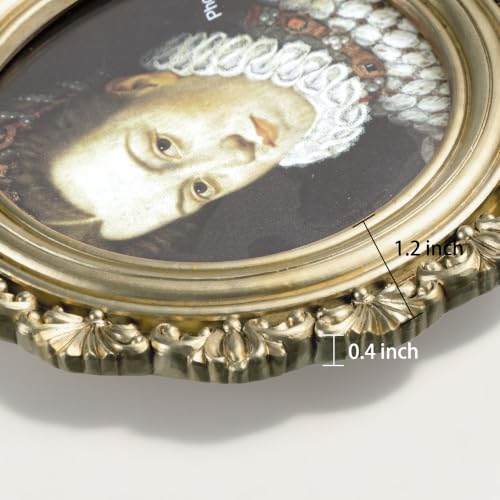 Image of eletecpro 4x4 Round Picture Frame Glass Cover, Vintage Gold | Retro Ornate Gold Photo Frame for Tabletop or Wall Mount Decor