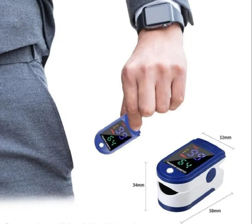 Image of Qawachh Professional Series Finger Pulse Oximeter, designed for effortless monitoring of blood oxygen saturation levels with Digital display (Blue)
