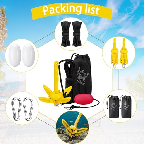 Image of Lounsweer 2 Pack 1.5 /3.5 lb Marine Kayak Anchor Kit Folding Grapnel Anchor Kit Boat Kayak Fishing Accessories for Small Boats Kayaks Canoe Paddle Boards