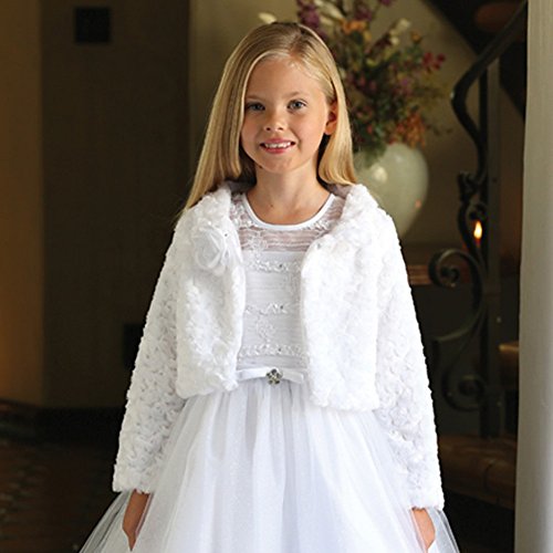 Little Girls White Removable Flower Soft Long Sleeve Bolero 62