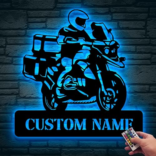 Image of Personalized Motorcycle Metal Wall Art LED Light, Adventure Motorcycle Metal Wall Decor, Motorcycle Metal Sign, Outside Wall Hanging, Home Decor, Birthday Gift, Christmas Gift