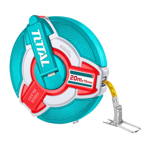 Image of TOTAL 20m Fibreglass Measuring Tape, Metric & Inch, 3:1 Fast Rewind,